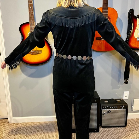Black Velour Western Style Jumpsuit - Picture 2 of 12